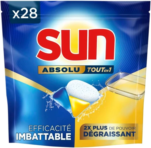 Pastilles Lave-Vaisselle Absolu Tout-en-1 Dégraissant - 28 capsules - tablettes imbattables sur les taches tenaces - 2x plus efficace Degraissant 28 unité (Lot de 1)