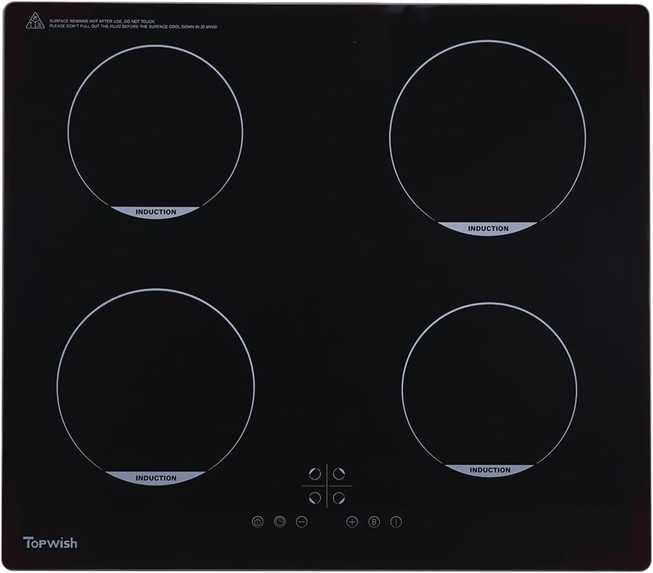 Topwish plaque induction 4 feux encastrable, plaque de cuisson electrique, plaque à induction 60cm con avec verrou de sécurité, funzione Boost, voyant de surface chaude, protection d'extinction, 7200W 4 Fuochi Induction