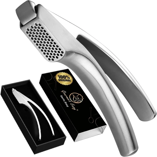 Presse-ail en Acier Inox - Écrase l'Ail Sans Épluchage - Démontable et Passe au Lave Vaisselle - Nettoyage Facile - Hachoir Ail Professionnel inoxydable par Gourmet Easy 1 - Hachoir fin