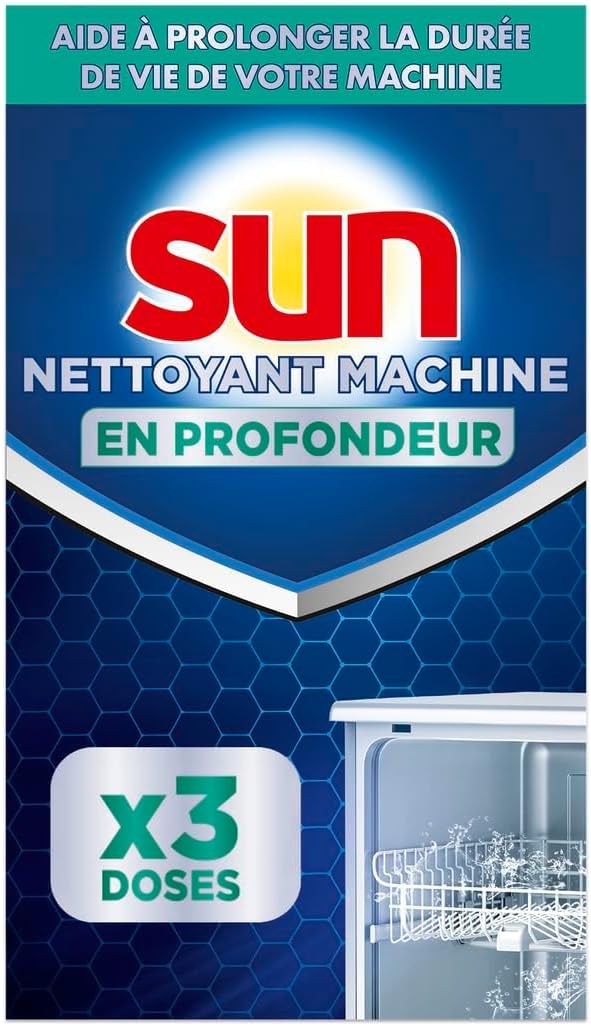 Nettoyant Lave-Vaisselle Classique - 3 Doses - nettoie en profondeur - aide à prolonger la durée de vie de votre machine 120 g (Lot de 1) Sun Lave-vaisselle Nettoyant Nettoyant hors cycle Carton x3