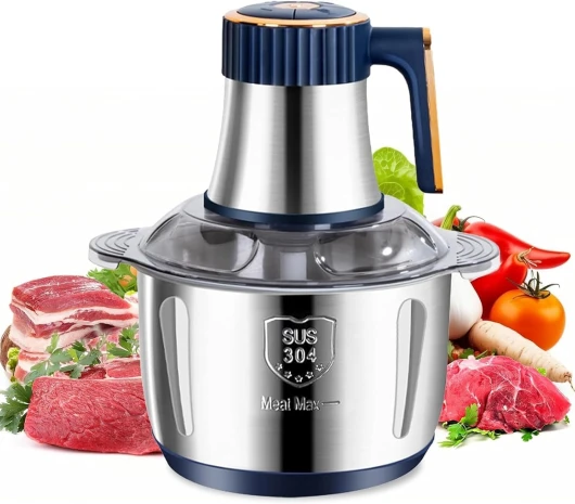 PZCC Hachoir à Viande Electrique 5L, Robot Culinaire Multifonction, Mixeur 500w, 5 Niveaux de Vitesse, 6 Lames en Acier Inoxydable, Convient pour Viande, Légumes, Oignon et Fruits (Bleu)