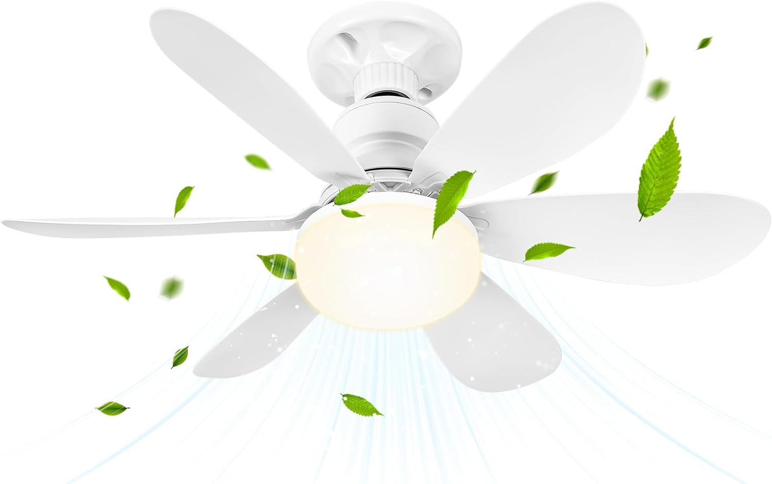 BuzzoXerex Ventilateur de Plafond avec Lumière et Telecommande, 52CM 40W Petit Dimmable Ventilateur LED avec Douille E27, Lustre Ventilateurs de Plafond pour Chambre, 6 Pales,3 Vitesses,Timing