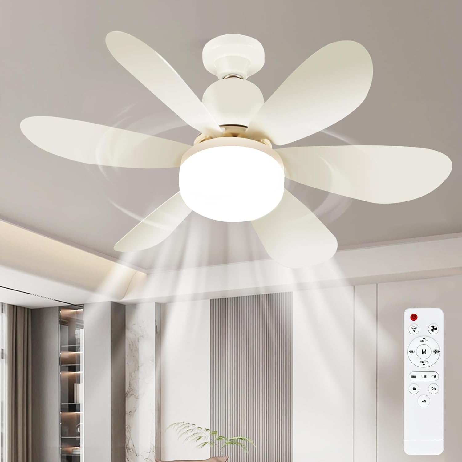 Ulikey Ventilateur Plafond avec Lumiere, Lampe Ventilateur Plafonnier, Ventilateur avec Telecommande et Lumière, Silencieux, 3 Vitesses et 3 Températures de Couleur Dimmable, pour Salon y Chambre