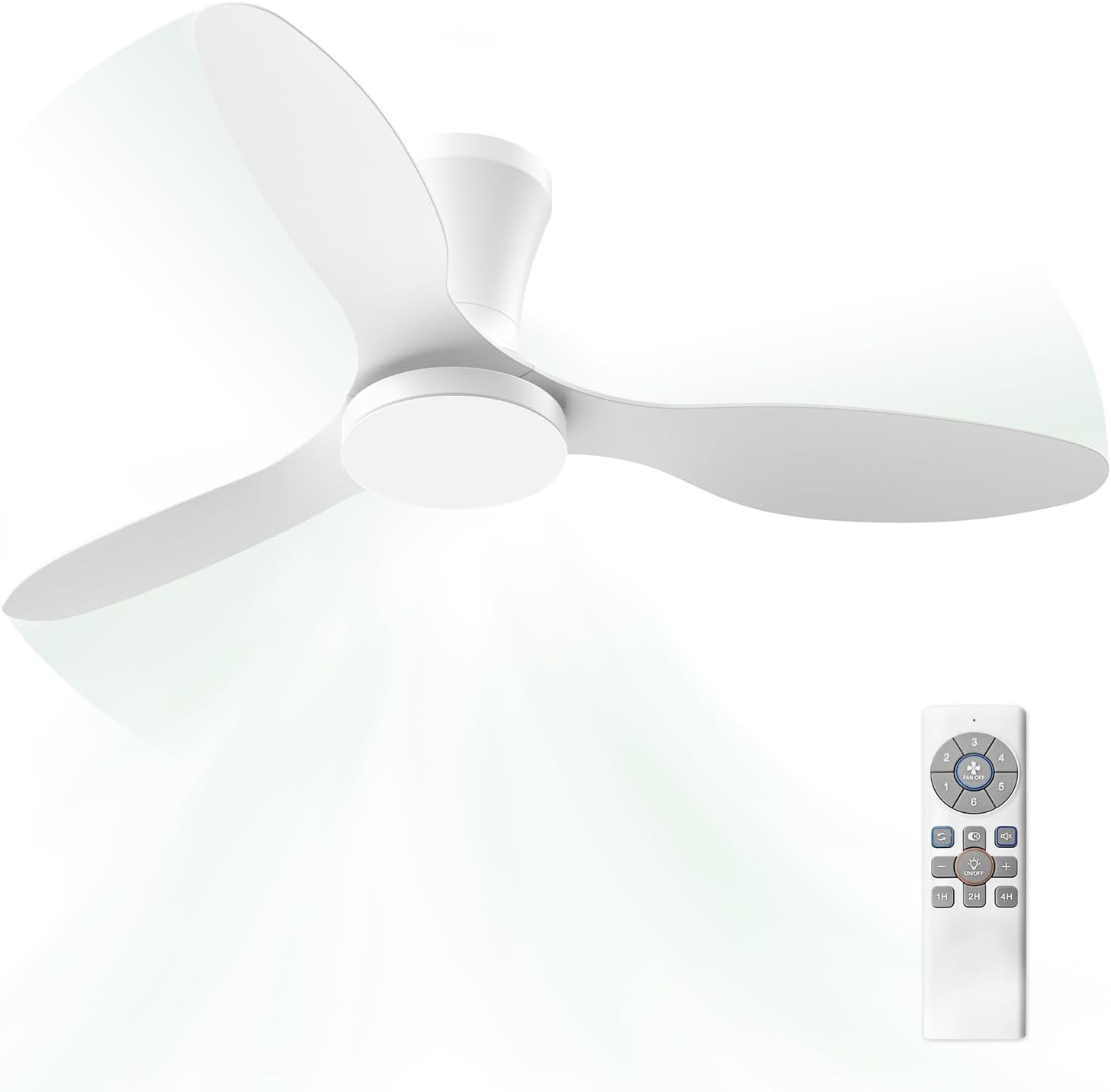 106 cm Ventilateur de Plafond avec Lumiere et Telecommande, 3CCT, Dimmable, 6 Vitesses Silencieux Ventilateur Plafond LED pour Chambre, Salon, Cuisine, Fonction Mémoire, Blanc Plafonnier-blanc