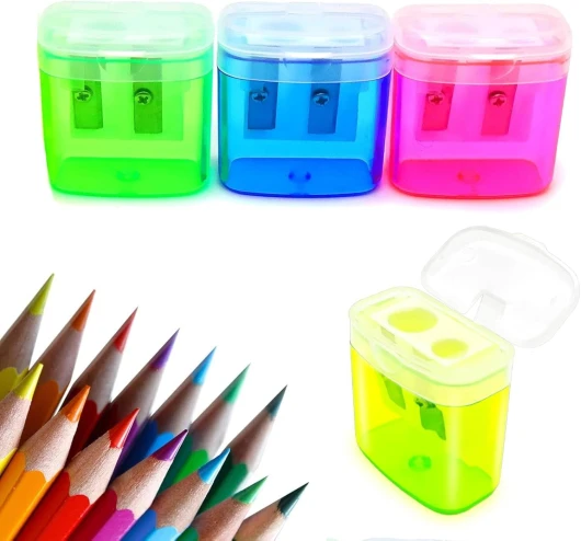 MtnLaur Taille Crayon 4 Pcs, Coloré Taille-Crayon Manuel Double Trou avec Couvercle, pour Enfants Étudiants Adultes, Taille Crayons Portable pour École Bureau Maison Atelier et Extérieur