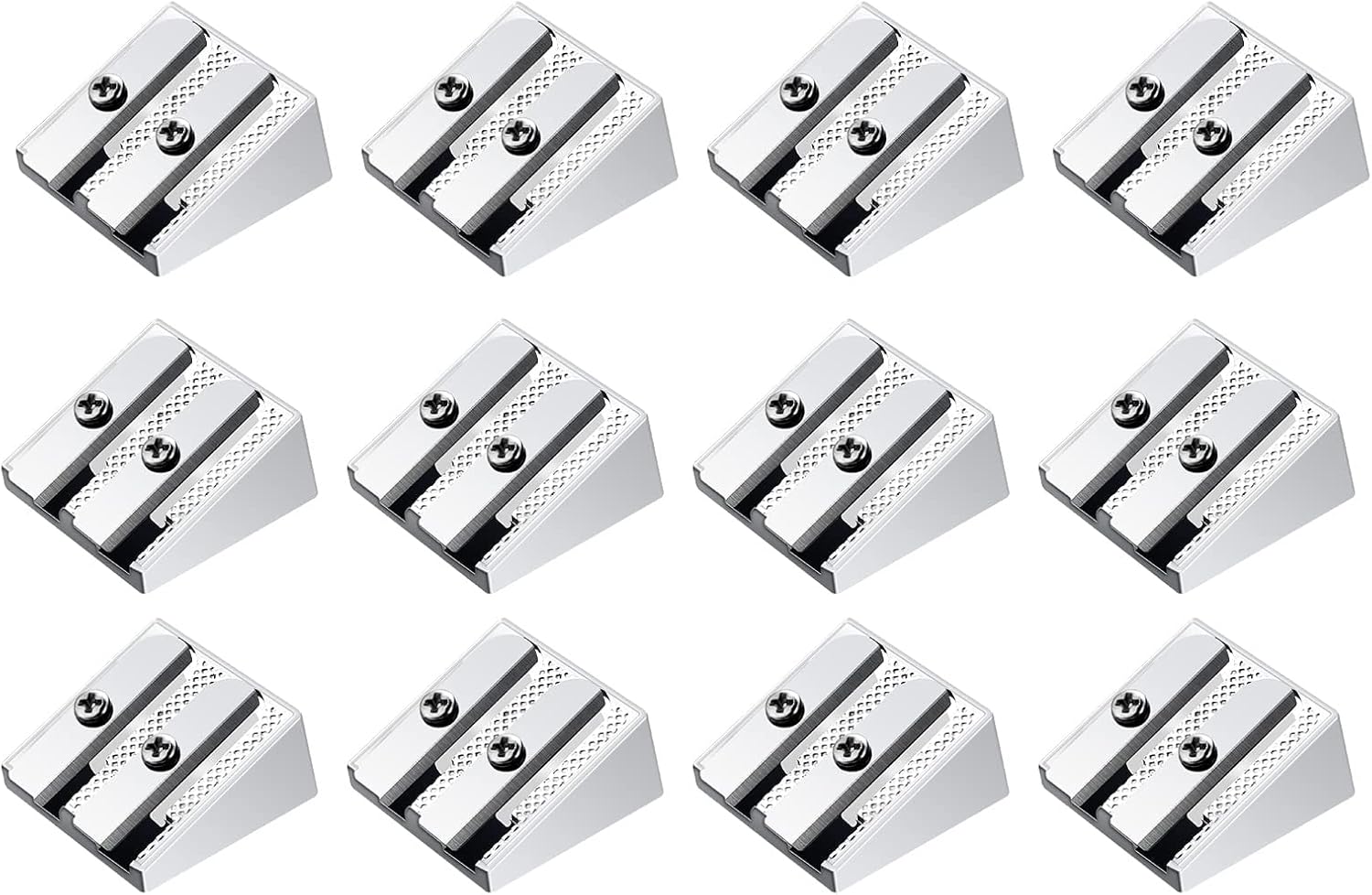 Double Trou Taille-Crayon,12 PCS Taille Crayon Métal Taille-Crayon Rectangulaire Aille-crayons Manuel en Alliage D'Aluminium pour crayons graphite