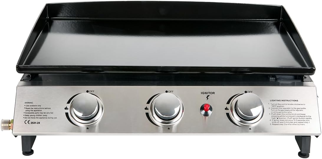 COOKER - Plancha au Gaz II - Acier émaillé laminé à froid - Brûleurs acier inoxydable - Cuisson homogène et savoureuse - 3 Brûleurs 7,5 KW 69.5000x49x23 CM