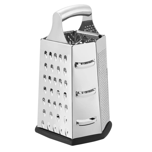 Râpe à fromage ultra robuste en acier inoxydable 6 côtés avec base antidérapante, Hexagonale, 22,9 cm, Noir(Anciennement marque AmazonCommercial) 6 faces