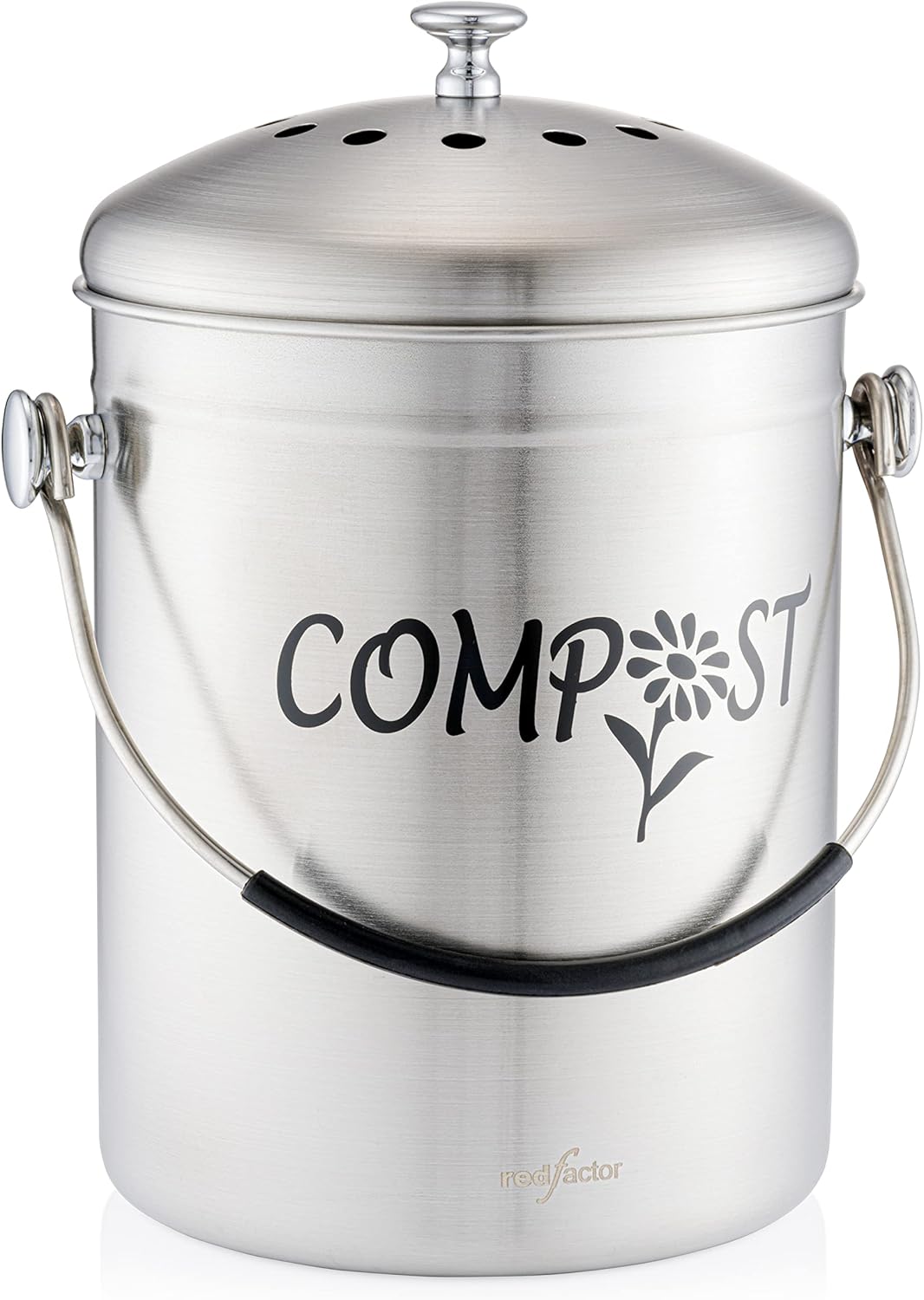 Deluxe Seau Compost Inodore en Acier Inoxydable pour Cuisine - Poubelle Compost Cuisine - Comprend Filtres à Charbon de Rechange (Designer Mat, 5 litres) Designer Mat 5 Litres