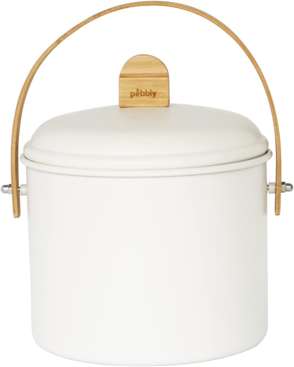 Seau à Compost d'Intérieur en Acier et Anse en Bambou - 3,5 litres - Ø 19 x 21,5 cm - Filtre Anti-Odeur en Charbon Inclus, Seau Élégant, Durable, Léger et Résistant, sans Risque de Fuite