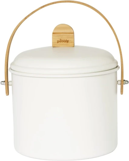 Seau à Compost d'Intérieur en Acier et Anse en Bambou - 3,5 litres - Ø 19 x 21,5 cm - Filtre Anti-Odeur en Charbon Inclus, Seau Élégant, Durable, Léger et Résistant, sans Risque de Fuite