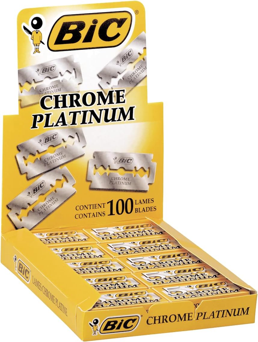 Chrome Platinum - 100 Lames à Double Tranchant en Acier Inoxydable pour Rasoir de Sûreté, Rasage Précis et Confortable Métal 100 unité (Lot de 1)
