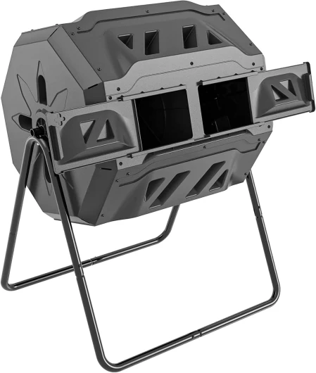 SQUEEZE master Bac à compost rotatif à double chambre de 160 L, pour une meilleure circulation de l'air, composteur rotatif pour jardin Noires,Noirs