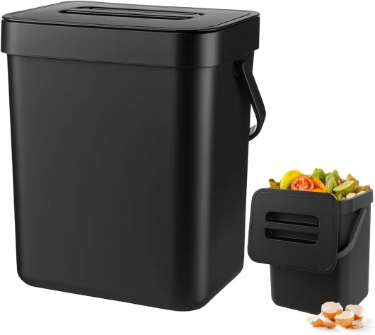 Zyluniy Poubelle Compost Cuisine 3L, Petit Seau à Compost de Cuisine, Poubelle à Suspendre, Poubelle Bio, Poubelles à Compost pour Plan de Travail, Récipient avec Couvercle, Composteur Intérieur,Noir