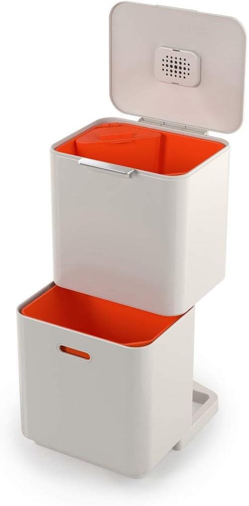 Totem Max - Poubelle de cuisine pour le tri et le recyclage des déchets, avec bac à compost intégré et filtre à charbon actif remplaçable, capacité de 60 litres, pierre 60L Pierre