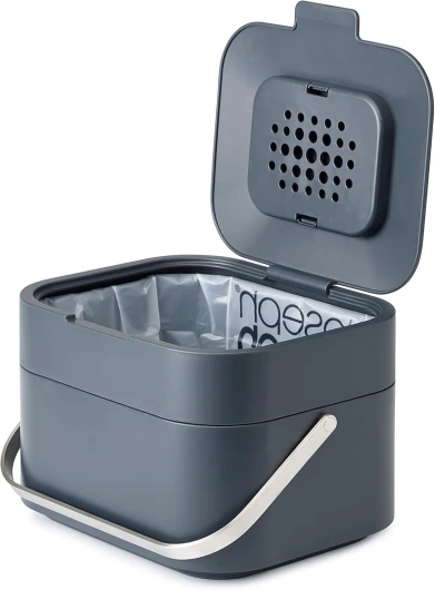 Stack 4- Poubelle pour les déchets alimentaires avec couvercle et Filtre Anti-Odeurs, Bac à compost de cuisine avec poignée - Graphite, 4 L Graphite Unique