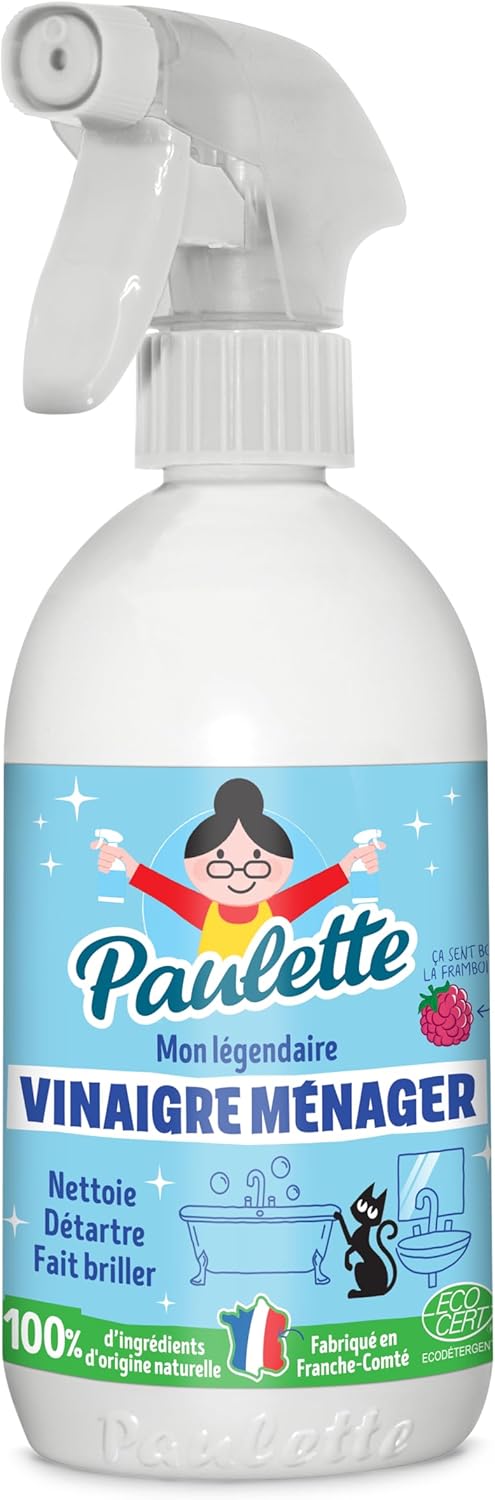 Vinaigre Ménager Framboise - Nettoyant Détartrant Multi-Surfaces Ecocert - Fabriqué en France - 500 ml 500 ml (Lot de 1) Framboise 8°
