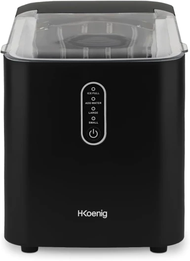 H.Koenig Machine à Glaçons KUB14, 12kg en 24h, 2 Tailles de Glaçons, Portable, Silencieuse 1L, Glaçons Prêts en 6min, Pelle à Glaçons Noir