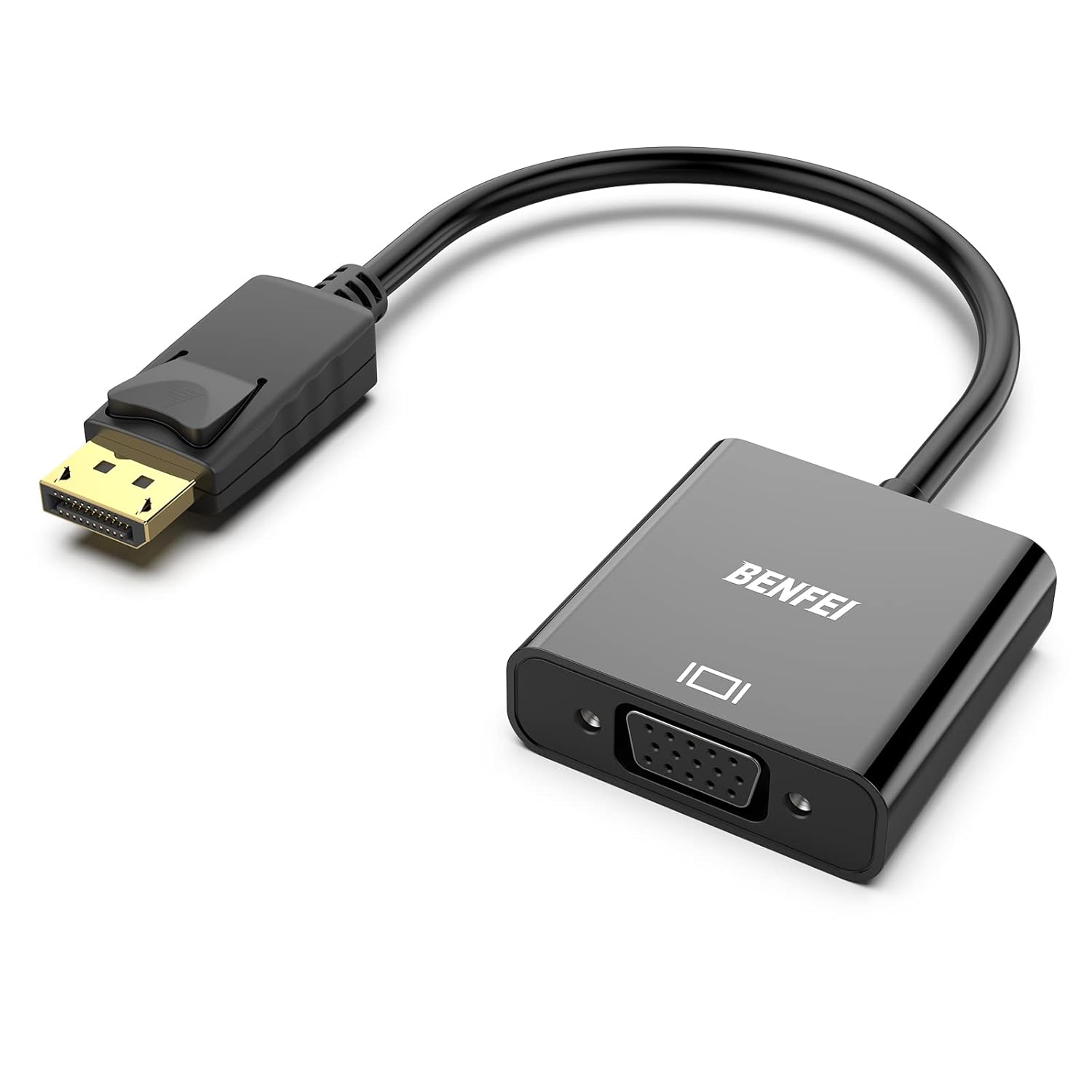 Adaptateur DisplayPort vers VGA plaqué Or DP vers VGA (mâle vers Femelle) Compatible avec Lenovo, Dell, HP, ASUS 1 pièce Noir