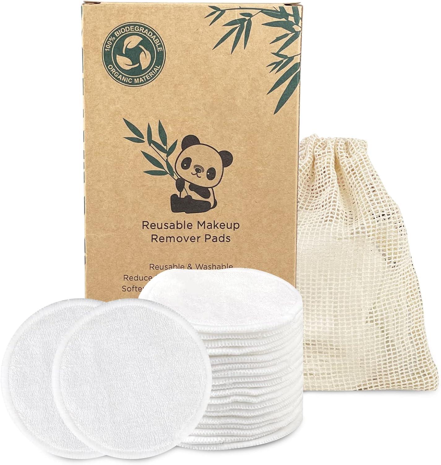 Relota Lot De 22 Tampons Démaquillants Lavables Fibre De Bambou, Disque Coton Demaquillant Lavable avec Sac à Laver, Super Doux Anti-Bactéries Lingette Réutilisables pour Tous Types de Peau