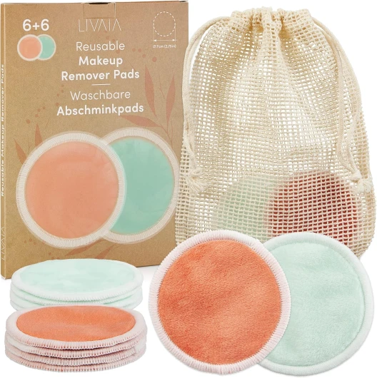 Tampons de démaquillage lavables : Lot de 12 tampons démaquillants lavables avec sac à linge – Tampons de coton lavables réutilisables – 12 tampons démaquillants lavables par LIVAIA