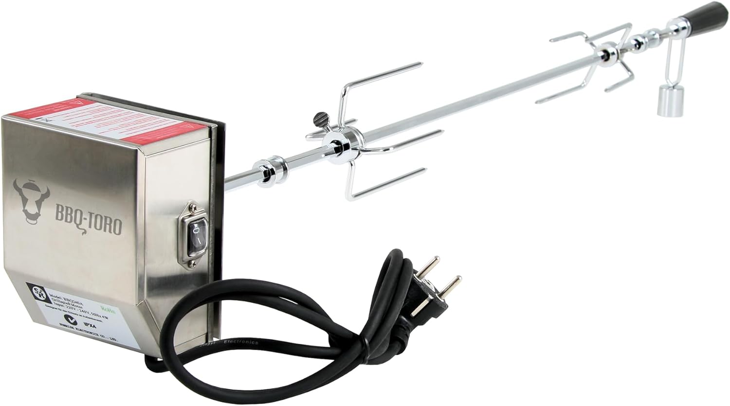 BBQ-TORO Set de Broche à Griller - 90 cm - avec Moteur en Acier Inoxydable - 220V - 240V - Broche rotative, rôtissoire