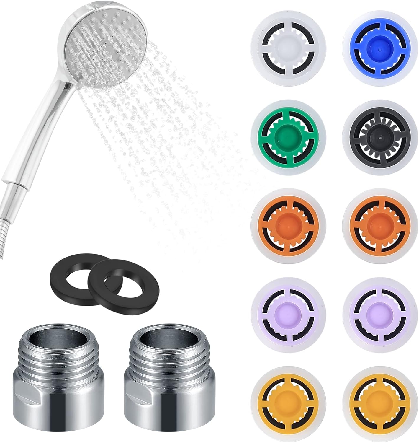 Lot de 14 Douche Limiteur de Réducteur de Débit Réglé, Limiteur d'Économie d'Eau, Limiteur de Douchette Réducteur de Débit de Robinet Économiseur de Pommeau de Douche, 4L/ 5L/ 6L/ 7L/ 8L/ 9L/ 12L