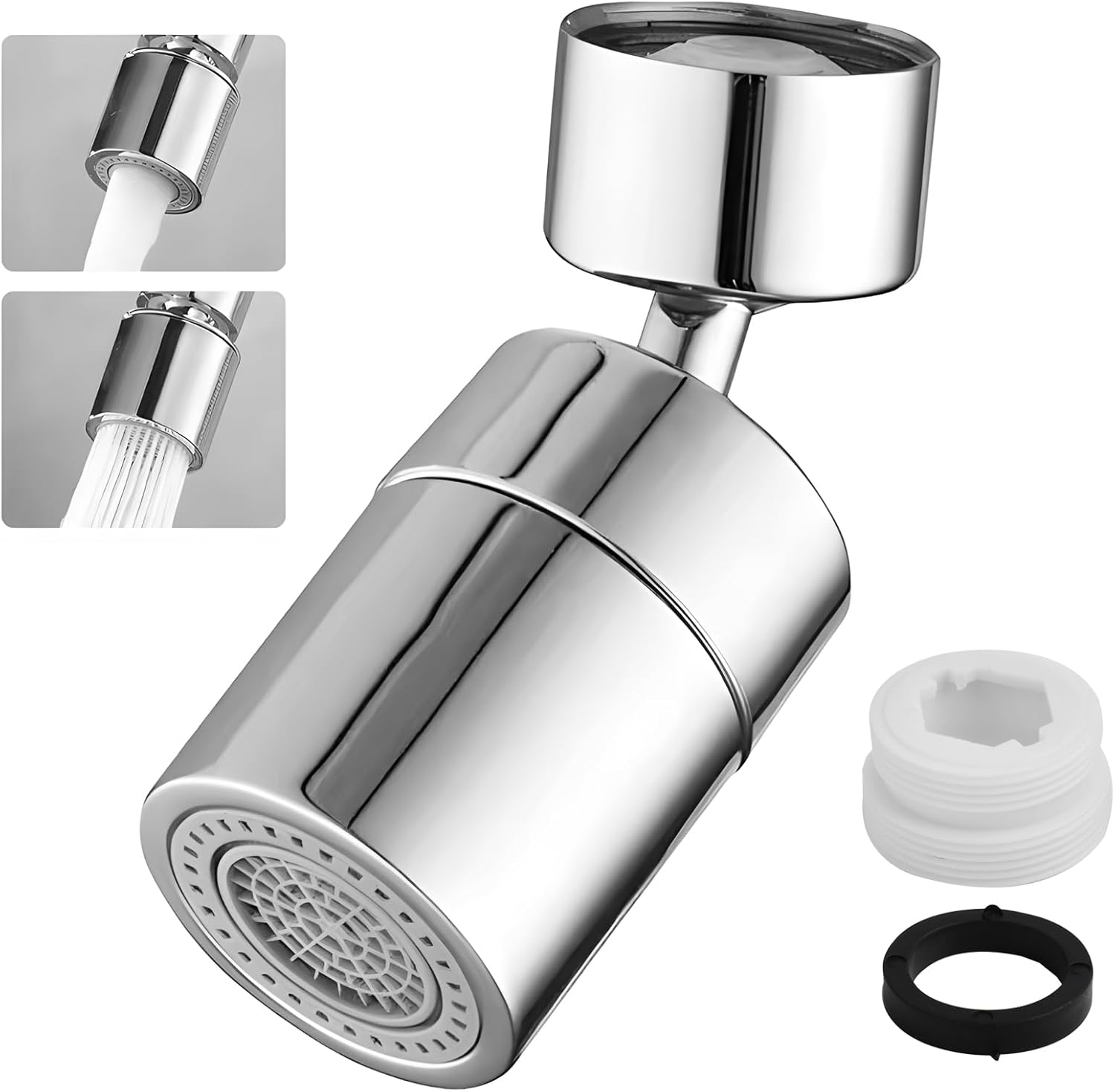 Aérateur de Robinet Cuisine Pivotant à 360°, Embout de Robinet avec 2 Modes de Pulvérisation, Compatible avec Buse à Filetage Externe M22 et Filetage Interne M24, Matériau ABS Durable