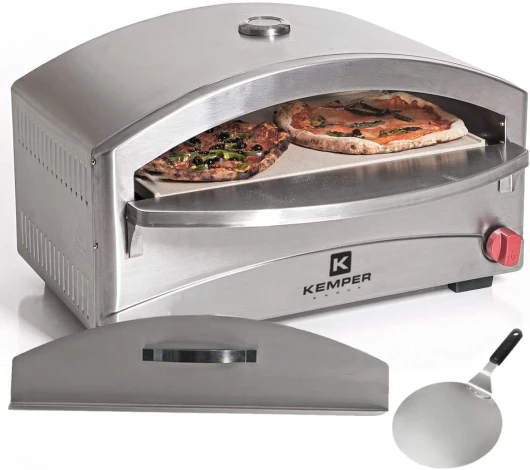 KEMPER - Four à pizza 4800W gaz Inox Cuisson Pierre réfractaire 250-400°C Max Allumage piezo Chauffe rapide spatule