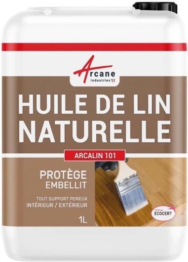 Huile de lin, naturelle pour bois extérieur et intérieur - 1 L - ARCANE INDUSTRIES