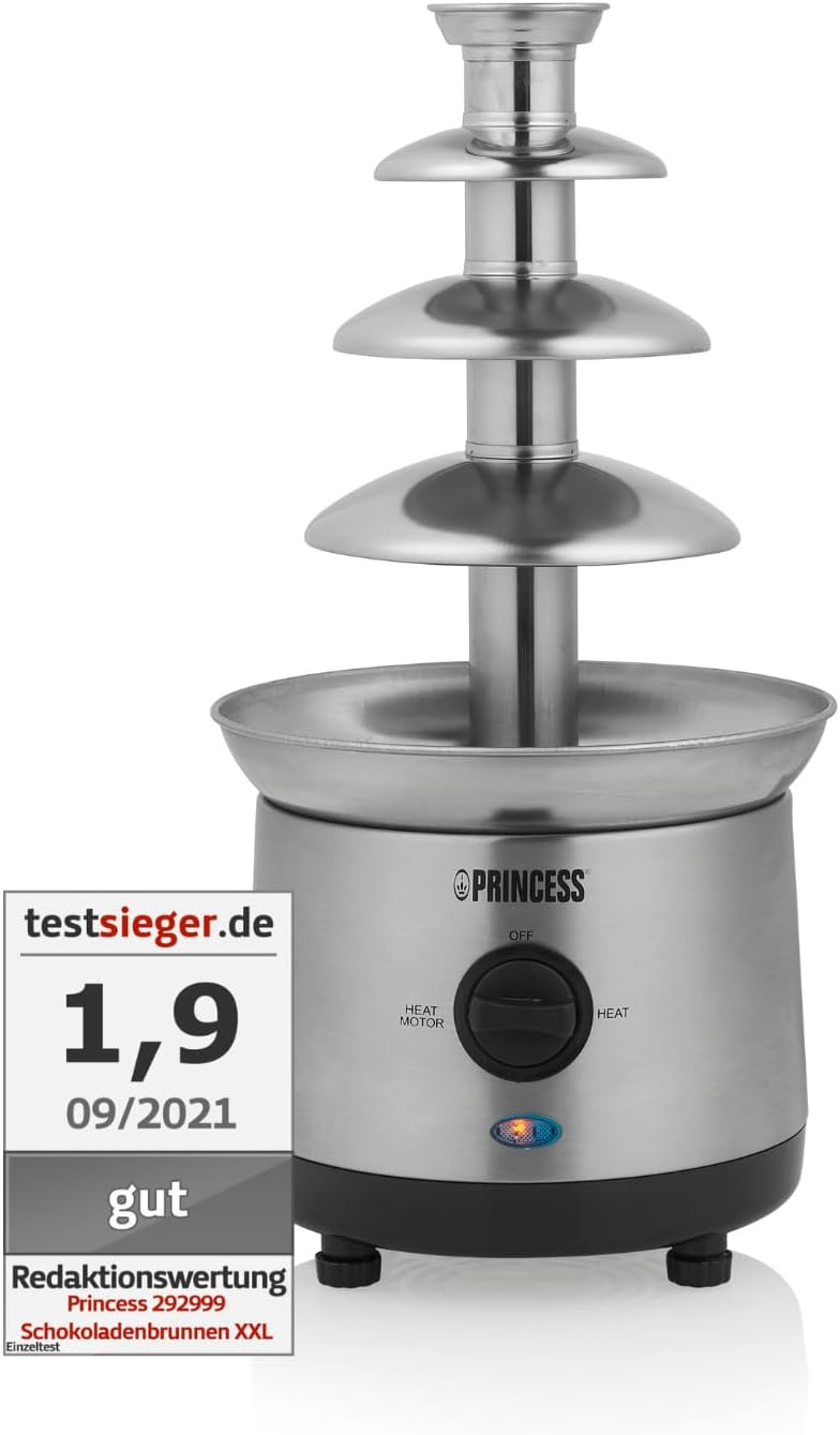 Fontaine à chocolat Princess XXL 292999 inox brossé - Acier inoxydable - 4 étages - 1,1 L - 190 W - Maintien au chaud [Exclusivité Amazon] 4 étages XXL (1,1 L)