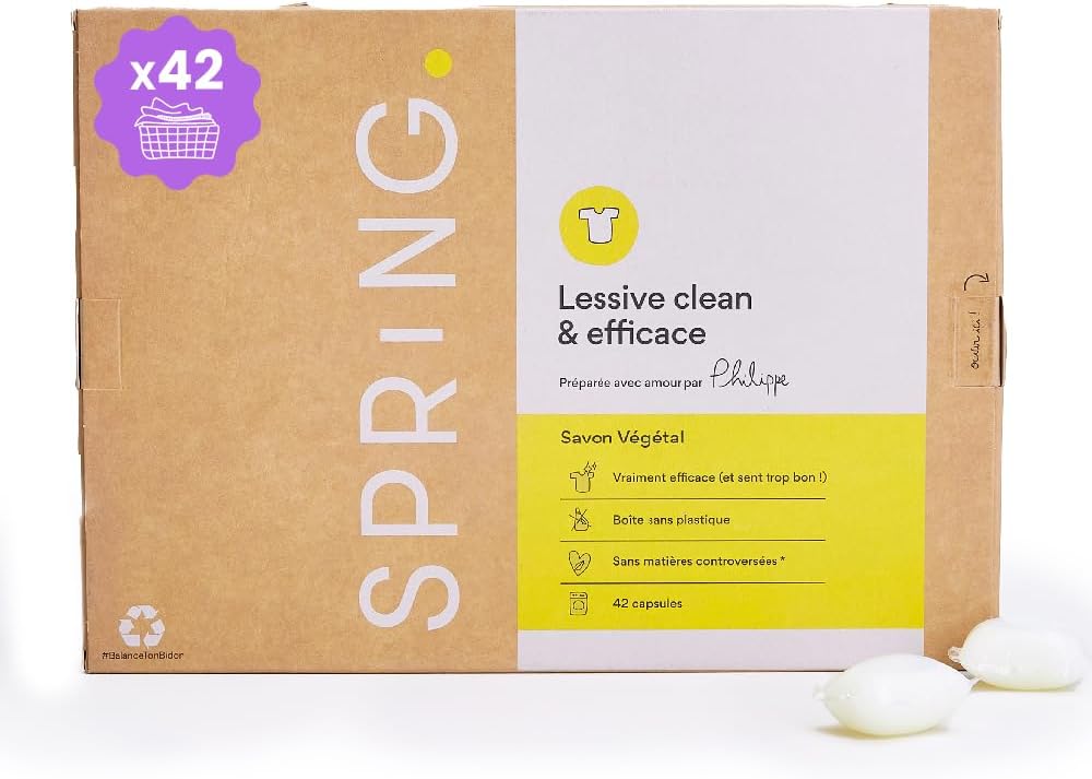 Lessive Savon Végétal - x42 Capsules - Fraîcheur Longue Durée - Nettoyage Efficace - Parfum Agréable - Formule Clean - Éco-responsible 42 unité (Lot de 1)