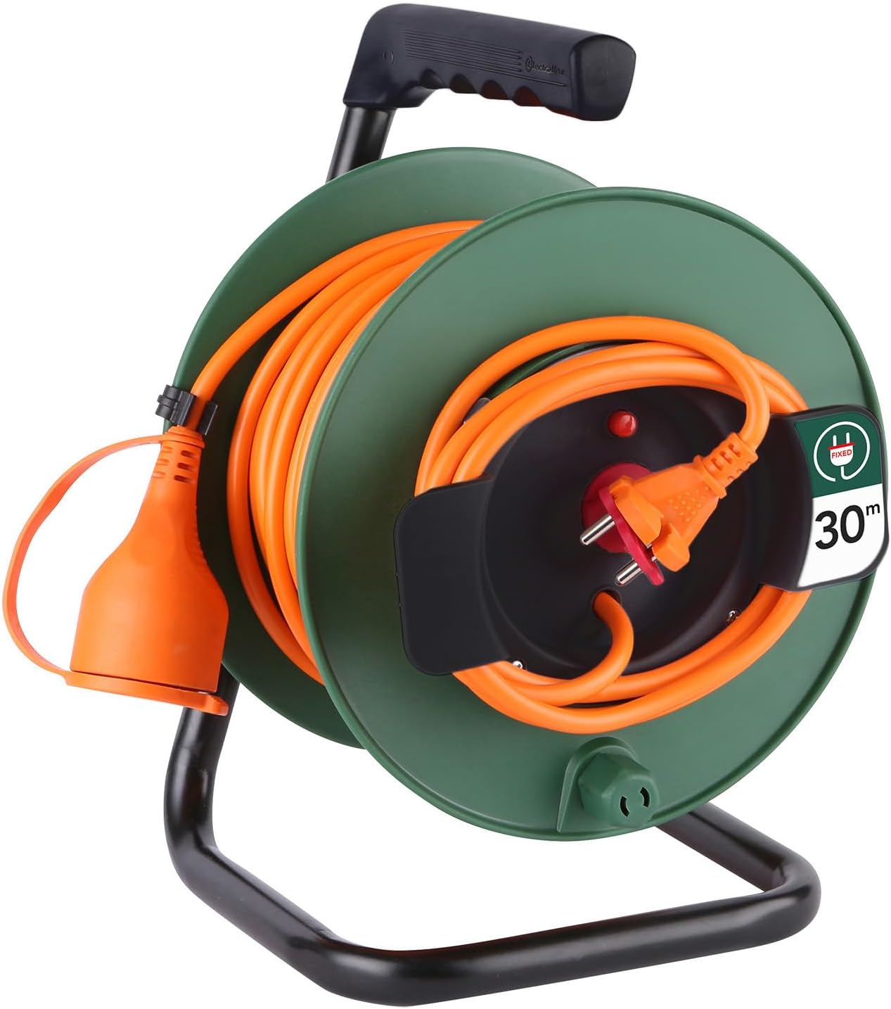 20866138FG Rallonge Prolongateur Jardín 30 m avec enrouleur 16A - Section 2x1,5 mm² Orange/Vert