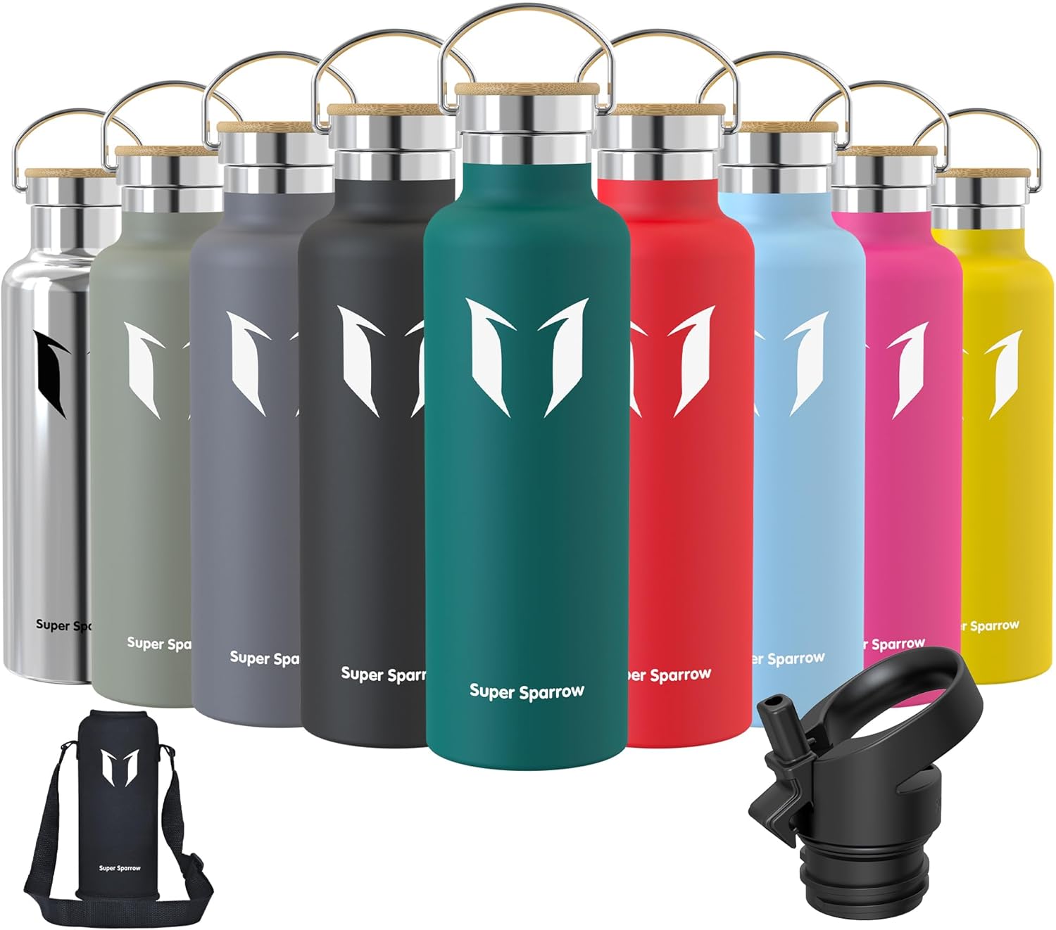 Gourde Isotherme - Bouteille Isotherme - 350ml/500ml/ 620ml/750ml/1L - Étanche Sport Gourde INOX Bouche Standard - Gourde Enfant sans BPA- Pour Plein Air & Quotidien - Avec 2 Bouchons Vert Foncé 750 ml