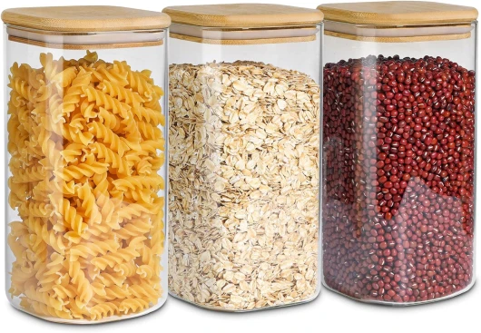 1,5 L Bocal en Verre avec Couvercle, 3 Pcs Bocal en Verre Hermétique en Silicone Convient aux Biscuits de Collation de Céréales, Haricots Spaghetti Bocaux de Conservation en Verre 1,5 L × 3