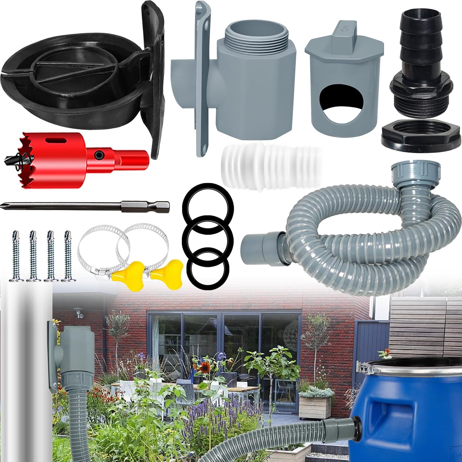 Collecteur Eau de Pluie, Recuperateur d Eau de Pluie pour Tuyau de Descente Ø 80-110mm, Récupérateur Eau de Pluie, Recuperateur Eau de Pluie pour Toitures Jusqu'à 80 m²