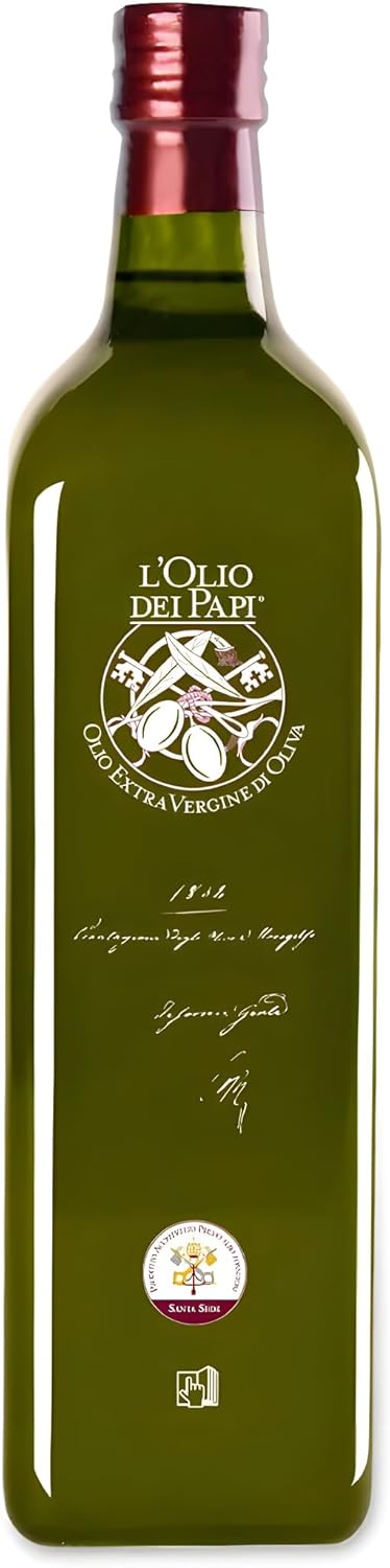 L'Olio dei Papi 100% Huile d'Olive Extra Vierge Italienne extraite à froid des oliveraies centenaires des anciennes terres des Papes 1 LT (bouteille)