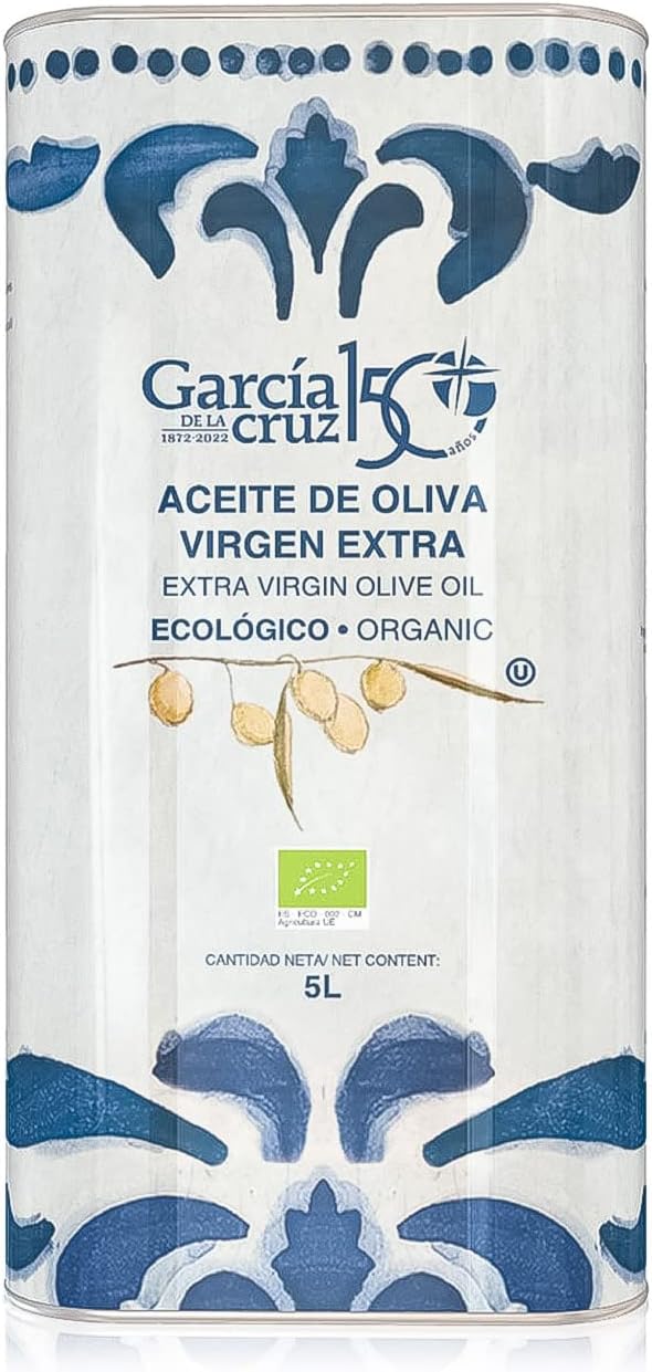 GARCÍA DE LA CRUZ - Huile d'olive extra vierge biologique, huile de cuisson, variété d'olive, corps lisse, origine Espagne, Montes de Toledo, conditionnée en boîte - 5L 5 l (Lot de 1)