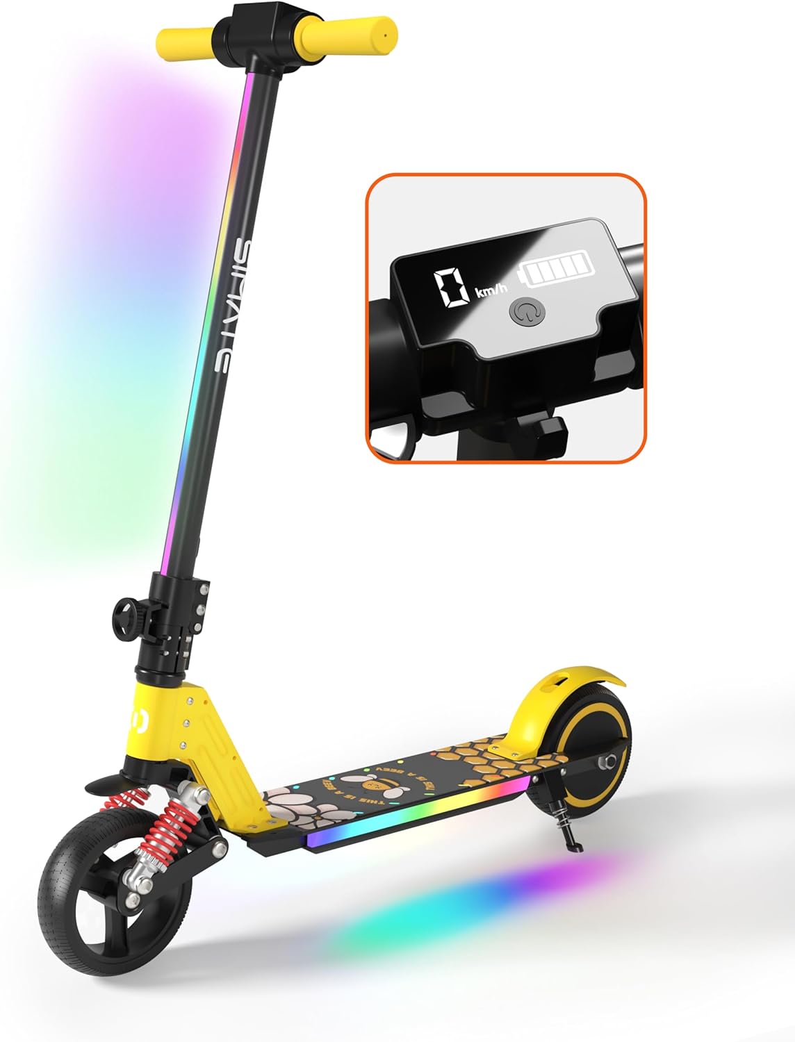 E-RIDES Trottinette électrique Enfant,Trottinette Electrique 6-12 Ans,Pliable Trottinette Enfant,Trotinette Electrique Écran LED,PliableTrottinettes électriques Autonomie de 8 km Jaune