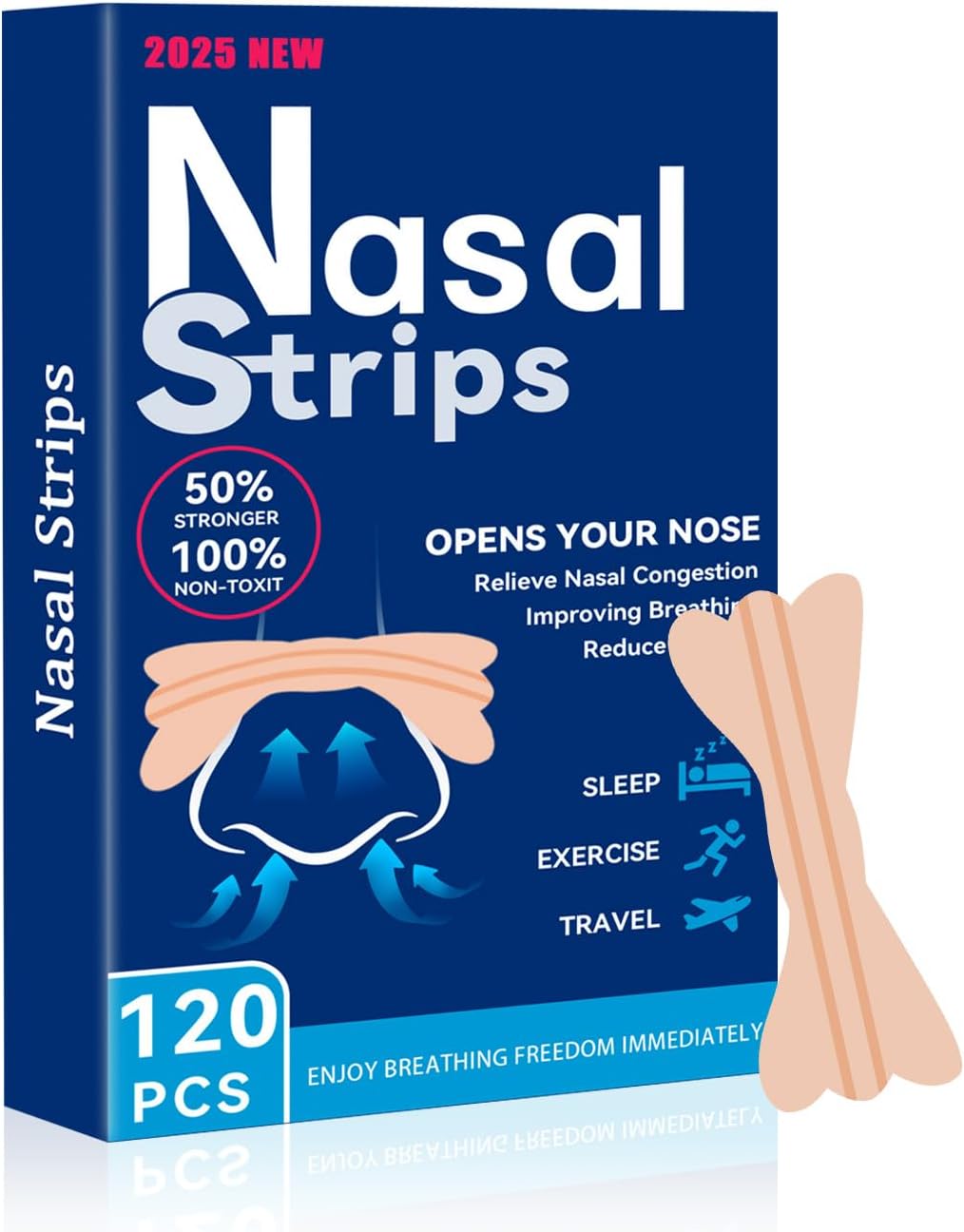 120 Pièces Nasal Strips Bandelette Nasales,Dispositifs anti Ronflement Efficace Puissant,Ecarteur Nasal Taille Large Patch Anti Bandelette Nasales Pour une Meilleure Respiration (Teint)