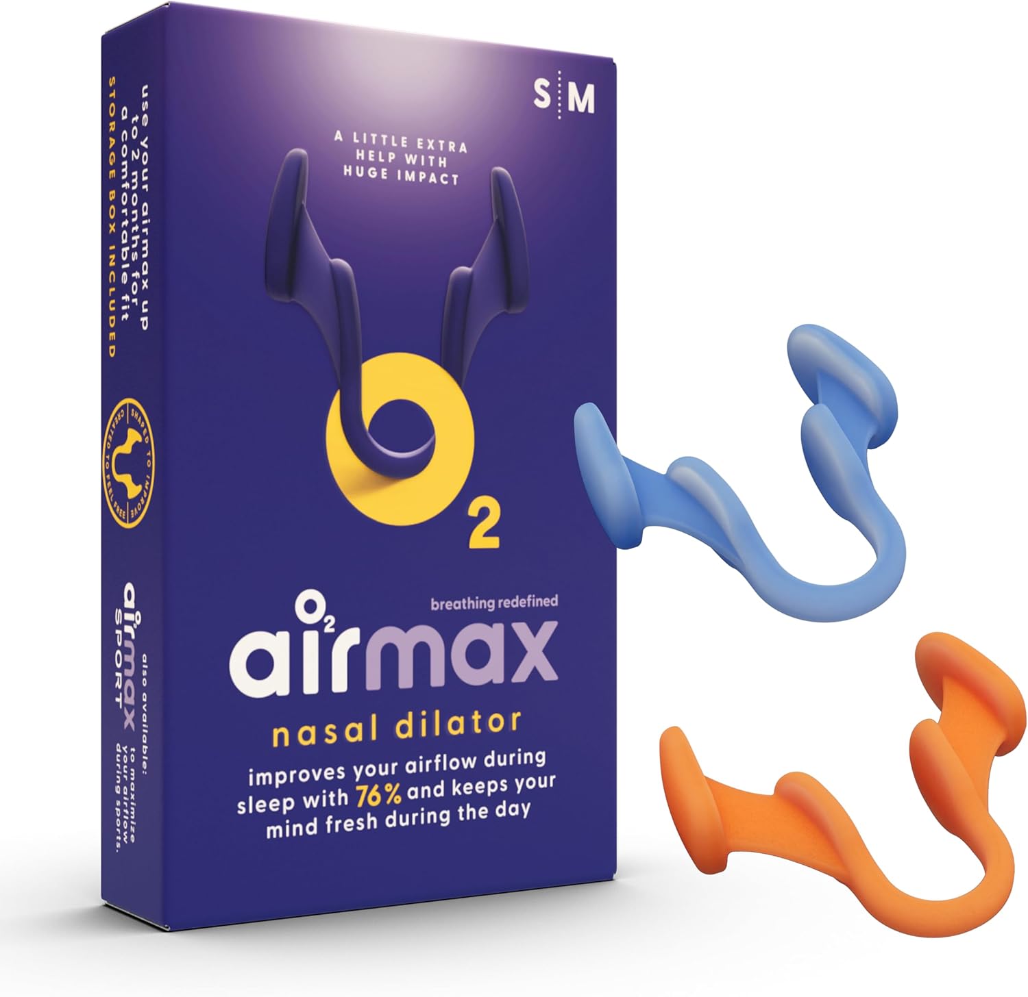 Airmax Ecarteur Nasal Pack d’Essai - Dilatateur Nasal Anti Ronflement Efficace - 76% Plus d’Air pour une Meilleure Respiration & Sommeil - Ajustement Garanti (1x Petit & 1x Moyen)