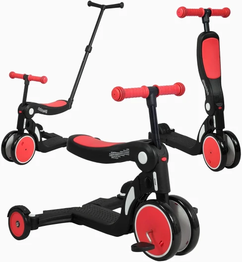 SCOOTIZZ Draisienne Evolutive 5 en 1 avec Barre de poussée/Tricycle Bébé Évolutif/Trottinette Enfant Avec barre de poussée Rouge