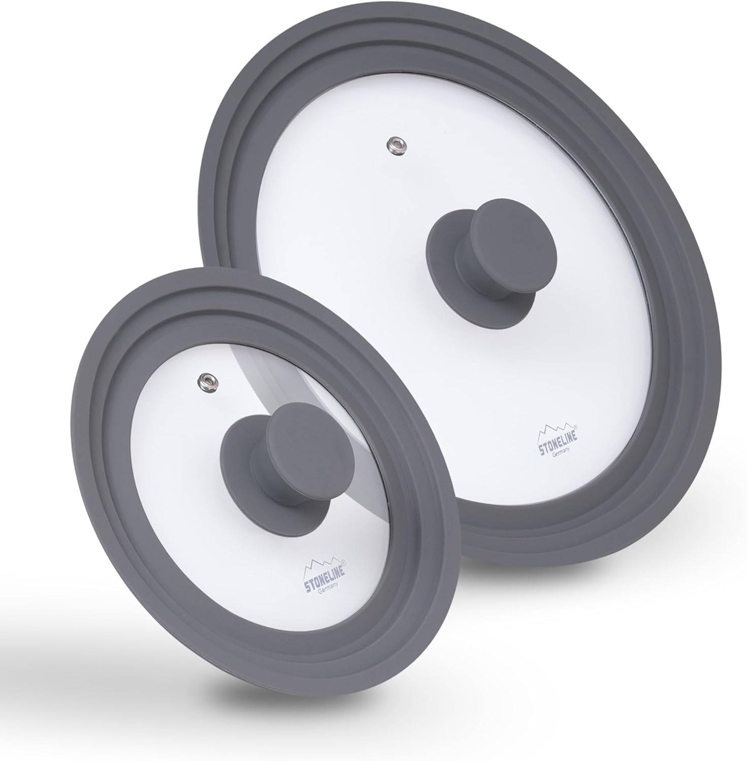 Set de 2 Couvercles en Verre Multifonctions pour 16/18/20 cm et 24/26/28 cm, Set de 2 avec Bord en Silicone, Couvercle pour Poêles et Casseroles, Gain de Place, 6 Tailles