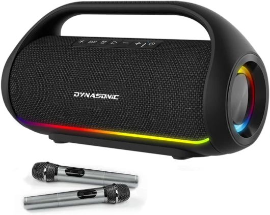 S90 - Enceinte Bluetooth Portable IPX5 Waterproof - Enceinte d'extérieur sans Fil - Stéréo sans Fil - Lecteur de Son Puissant avec lumières LED intégrées - Micro-SD, USB S90 2 Micros