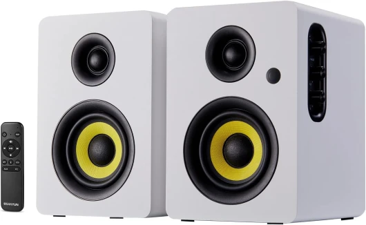 SW206 Enceintes d'étagère Double Mode 80 W - Mode Moniteur et Mode HiFi - Haut-Parleur en Fibre de Carbone 4 Pouces - Tweeter à dôme en Film de Soie 25 cœurs - Blanc SW206 Blanc 4"