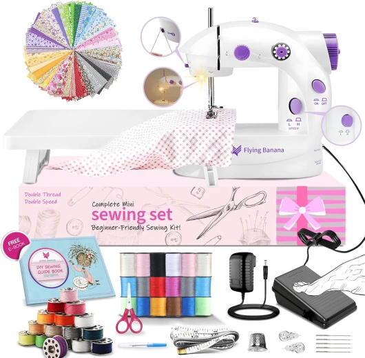Mini machine à coudre pour enfants débutants, machine à coudre électrique portable facile à utiliser, petit outil de couture portable amélioré avec kit de couture Mise à niveau 202 pour les débutants
