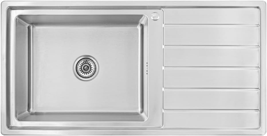 Omeere, 100 x 50 x 21 cm - Évier encastrable avec grand bac - 50 x 40 cm - Évier de cuisine en acier inoxydable 304 - Épaisseur du matériau : 0,9 mm - Évier de cuisine rectangulaire - 1 bac - Égouttoir à droite, argenté