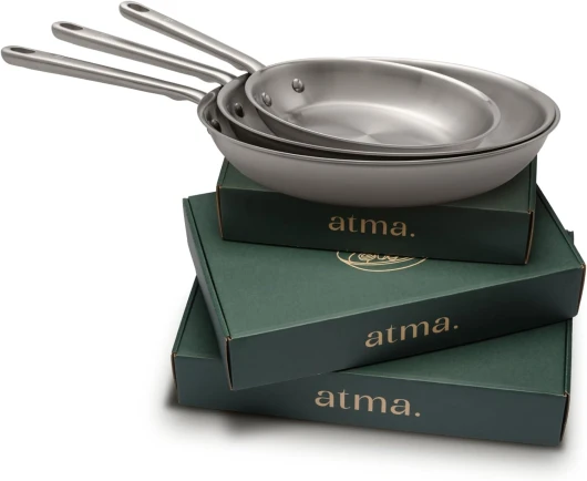 Set de 3 Poêles Inox Triple Couche - Poêles Induction 20, 26 et 28 cm avec Manche Riveté - Sans PFAS ni Revêtement Chimique - Compatibles Tous Feux et Four - Fabriquées en France