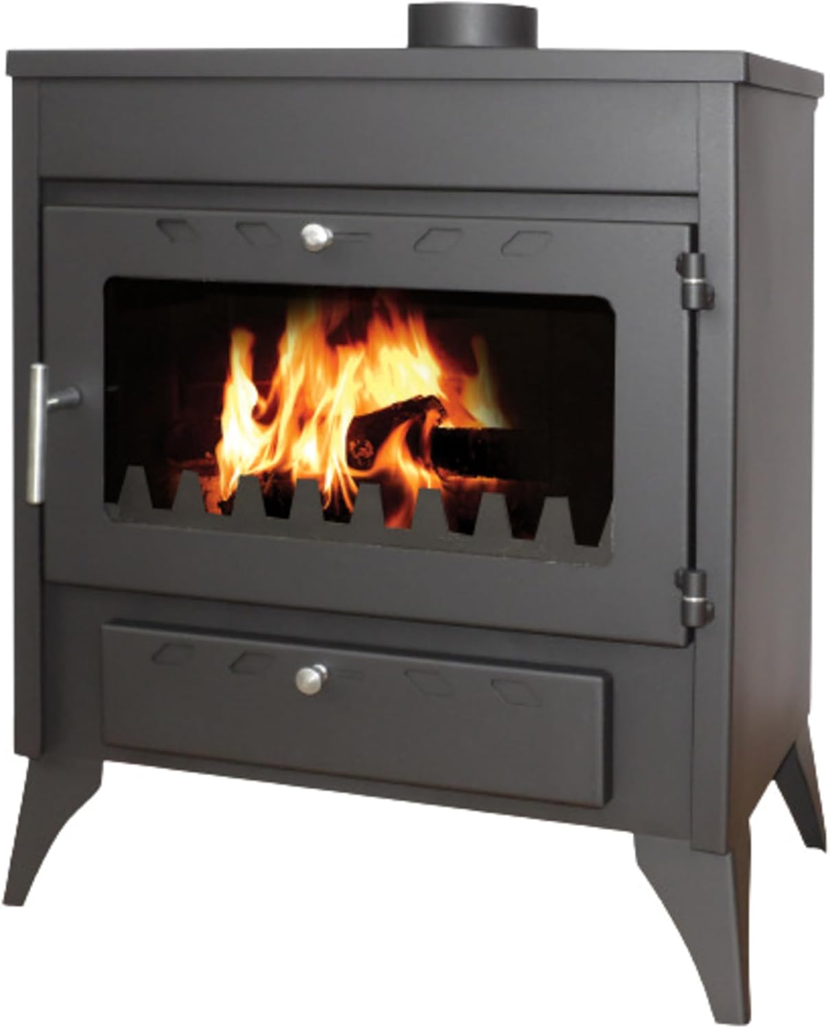 EIDER BIOMASA Poêle à bois 17,05 kW - Compact 84 x 51 x 66 cm - Faible consommation - Fonte - Grande chambre pour grands troncs - Jusqu'à 297 m3 - Efficacité énergétique Classe A - Vision du feu
