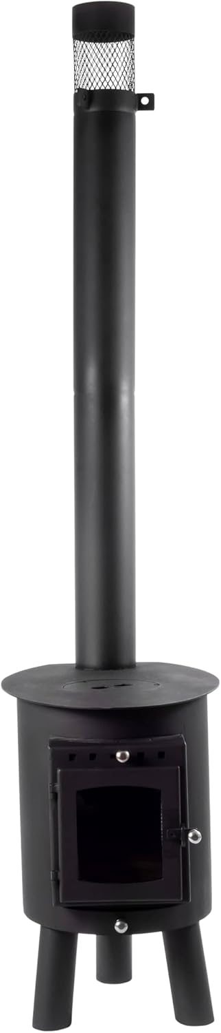 Poêle à bois ovale Outbacker Hygge 4,5 kW – Portable 18 kg avec conduit simple paroi (1,1 à 3 m) – Pour tentes Bell, vans et abris de jardin (1.6m Campeur - Chapeau pare-pluie)